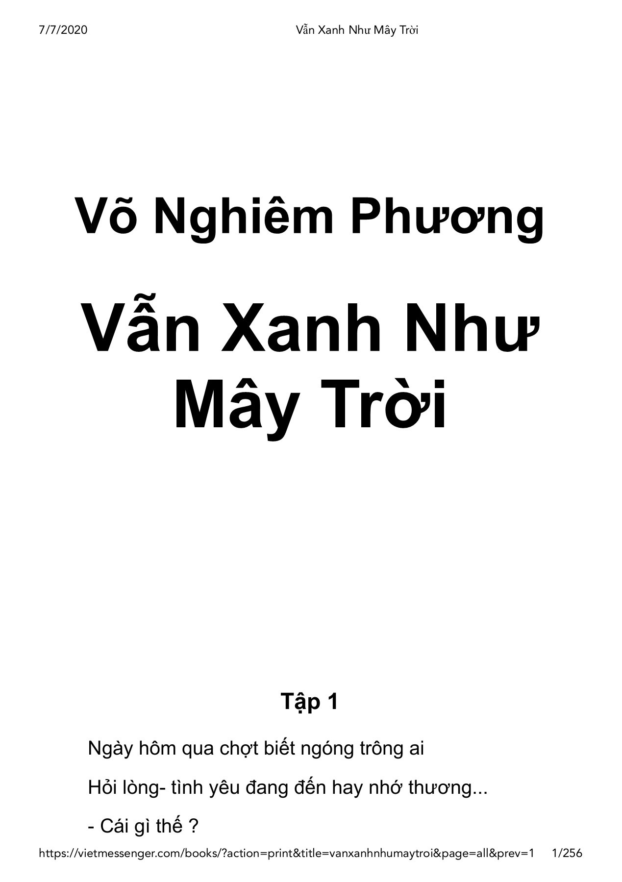 Vẫn xanh như mây trời: tiểu thuyết tình cảm