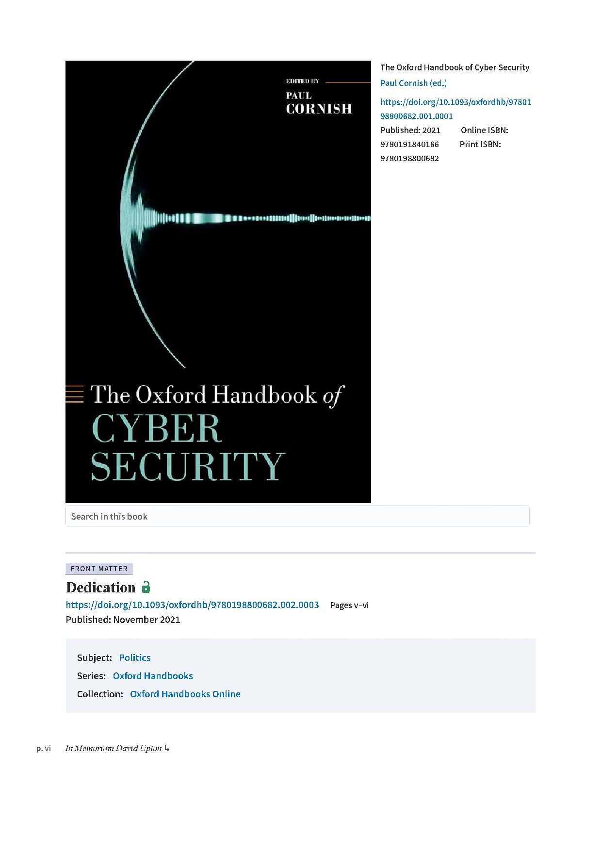 The Oxford Handbook of Cyber Security 2022